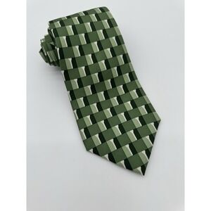 Josh Bach Green Geometric Check‎ Silk Tie Designer Mens Necktie Modern Pattern